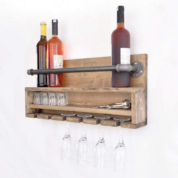 YOJA Solid Wood 6 Bottle Wall Mounted Wine Rack, Glass Holder-FURNITURE>WINE RACKS-[sale]-[design]-[modern]-Modern Furniture Deals