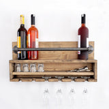 YOJA Solid Wood 6 Bottle Wall Mounted Wine Rack, Glass Holder-FURNITURE>WINE RACKS-[sale]-[design]-[modern]-Modern Furniture Deals